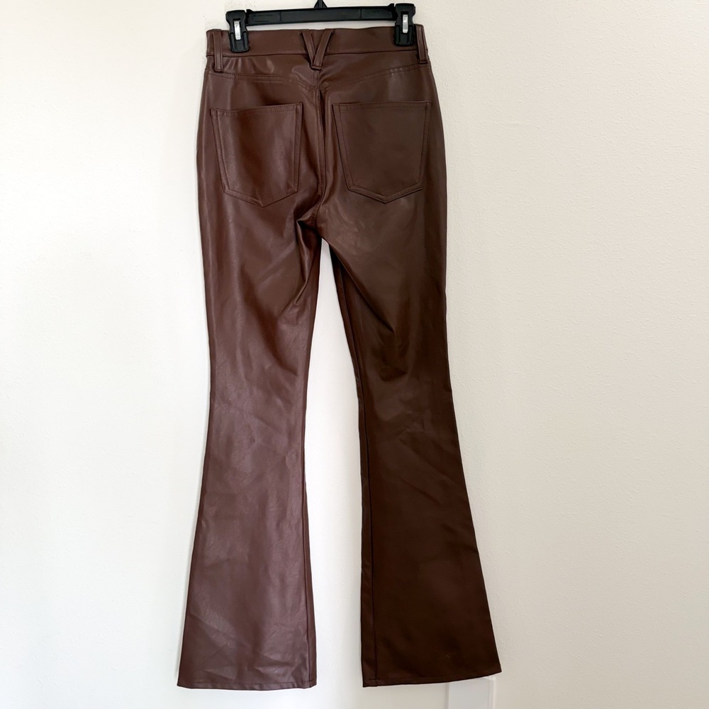 Veronica Beard Carson Flare 70s Bootcut High Rise Leather Boho Brown Pants 26 - Picture 3 of 6